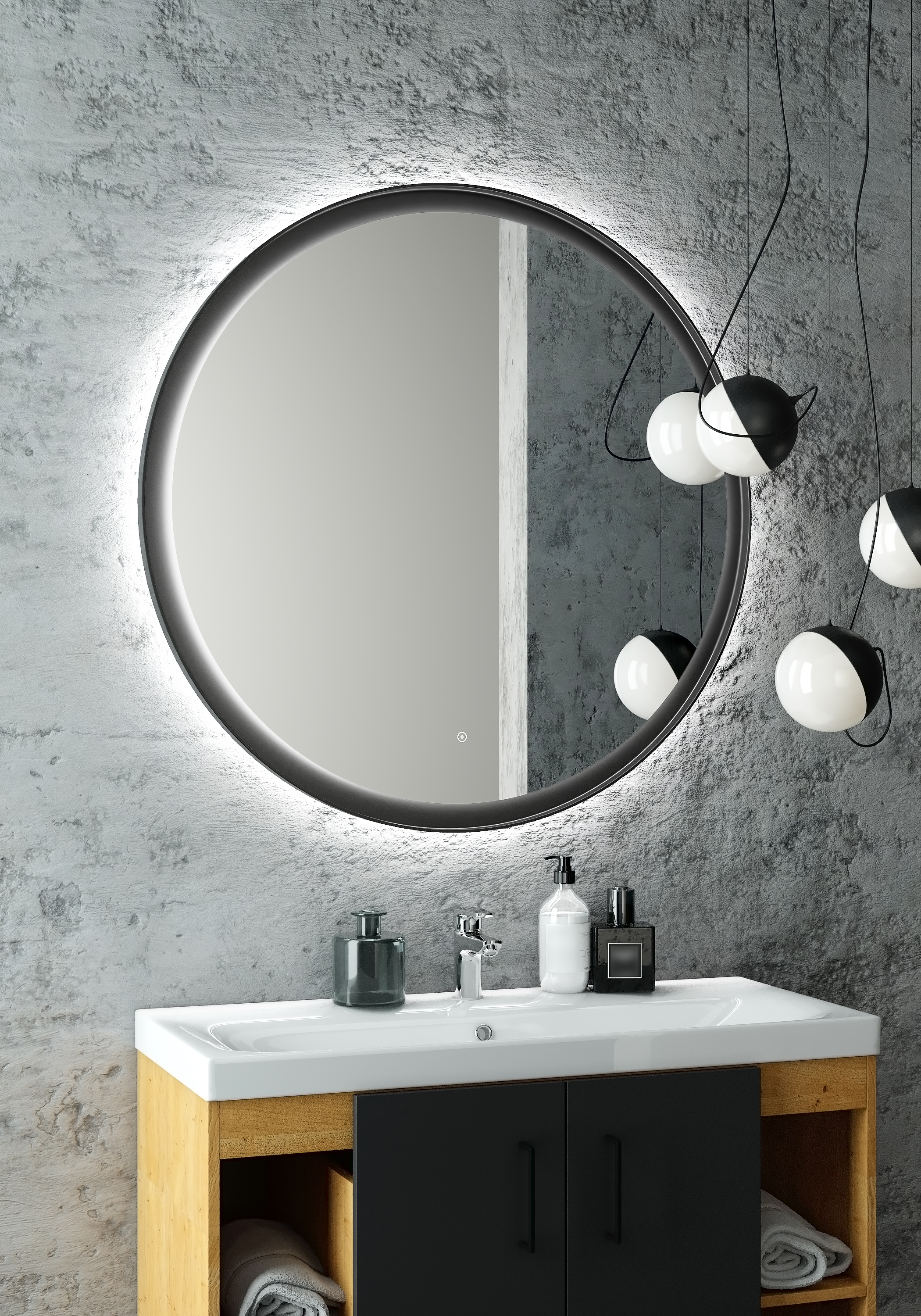 Зеркало "Planet Black Led" D 700 с бесконтактным сенсором