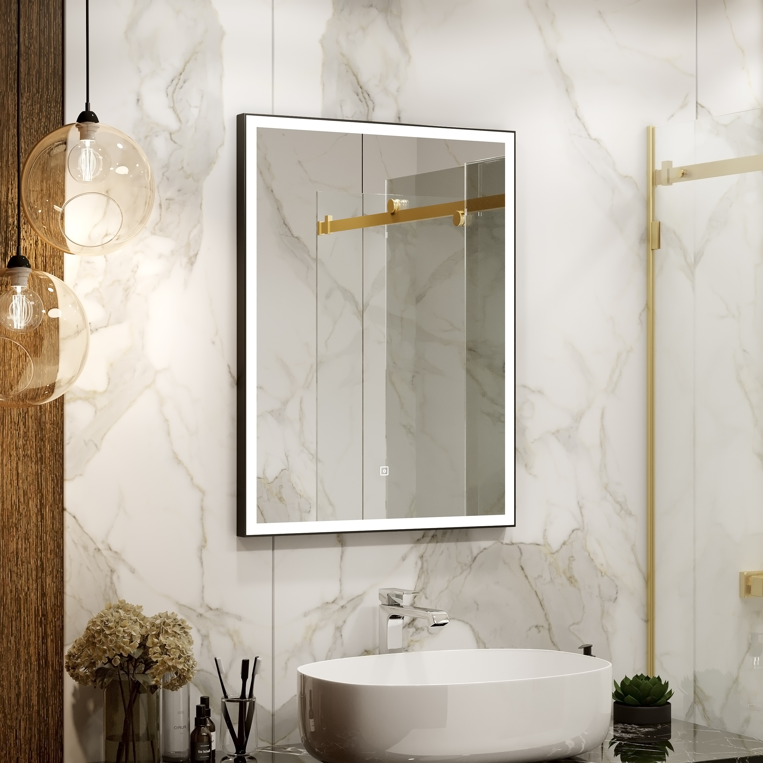 Зеркало "Frame Black LED" 600x800 c подсветкой