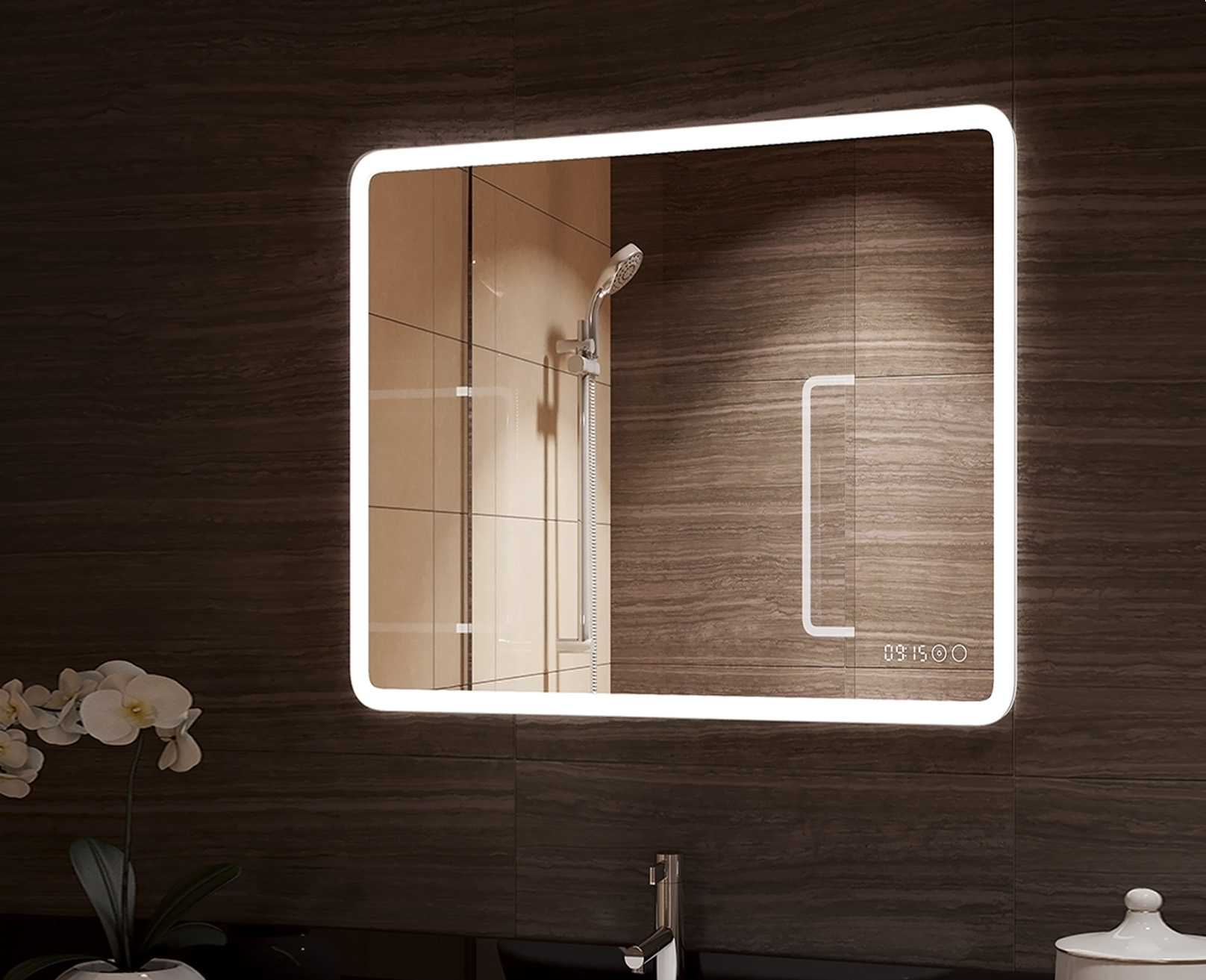 Зеркало "Demure LED"  800х600 с часами, подогревом