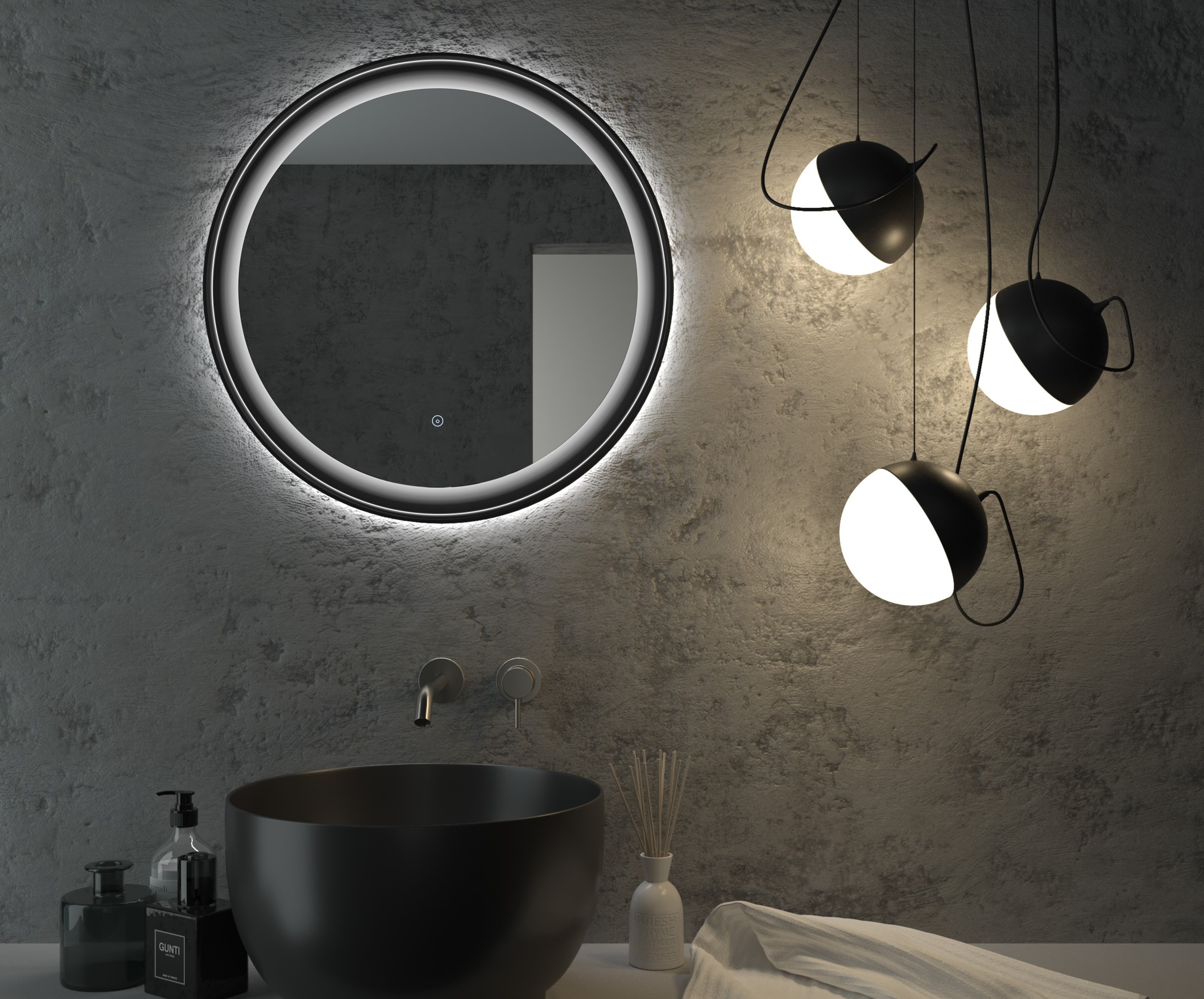Зеркало "Planet black Led" D 600 с бесконтактным сенсором