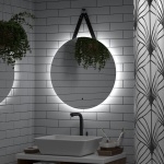 Зеркало " Best Led" D 650 на ремне из натуральной кожи черного цвета с бесконтактным сенсором